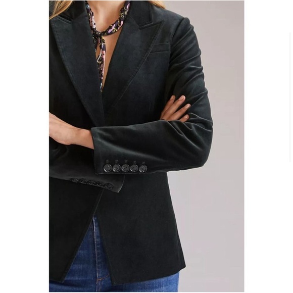 Anthropologie Paige Chelsea Velvet Blazer Sz L Dark Spruce Green NWT - Picture 4 of 16